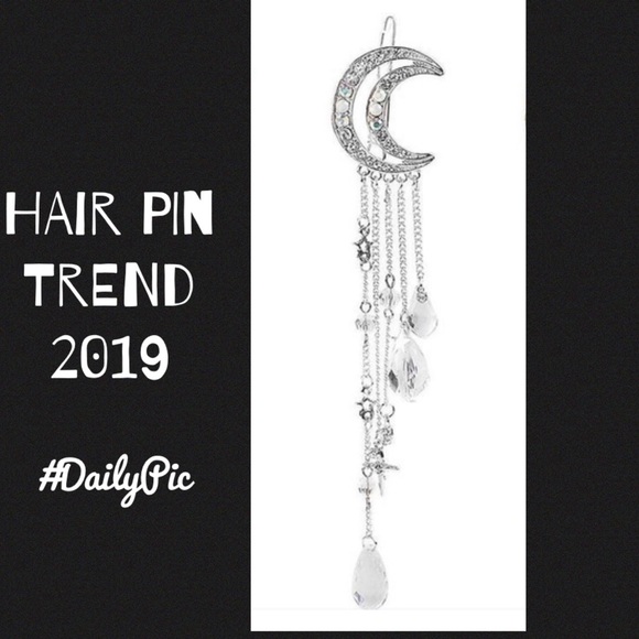 SILVER MOON CRYSTAL RHINESTONE DANGLE HAIRPIN - Picture 5 of 6